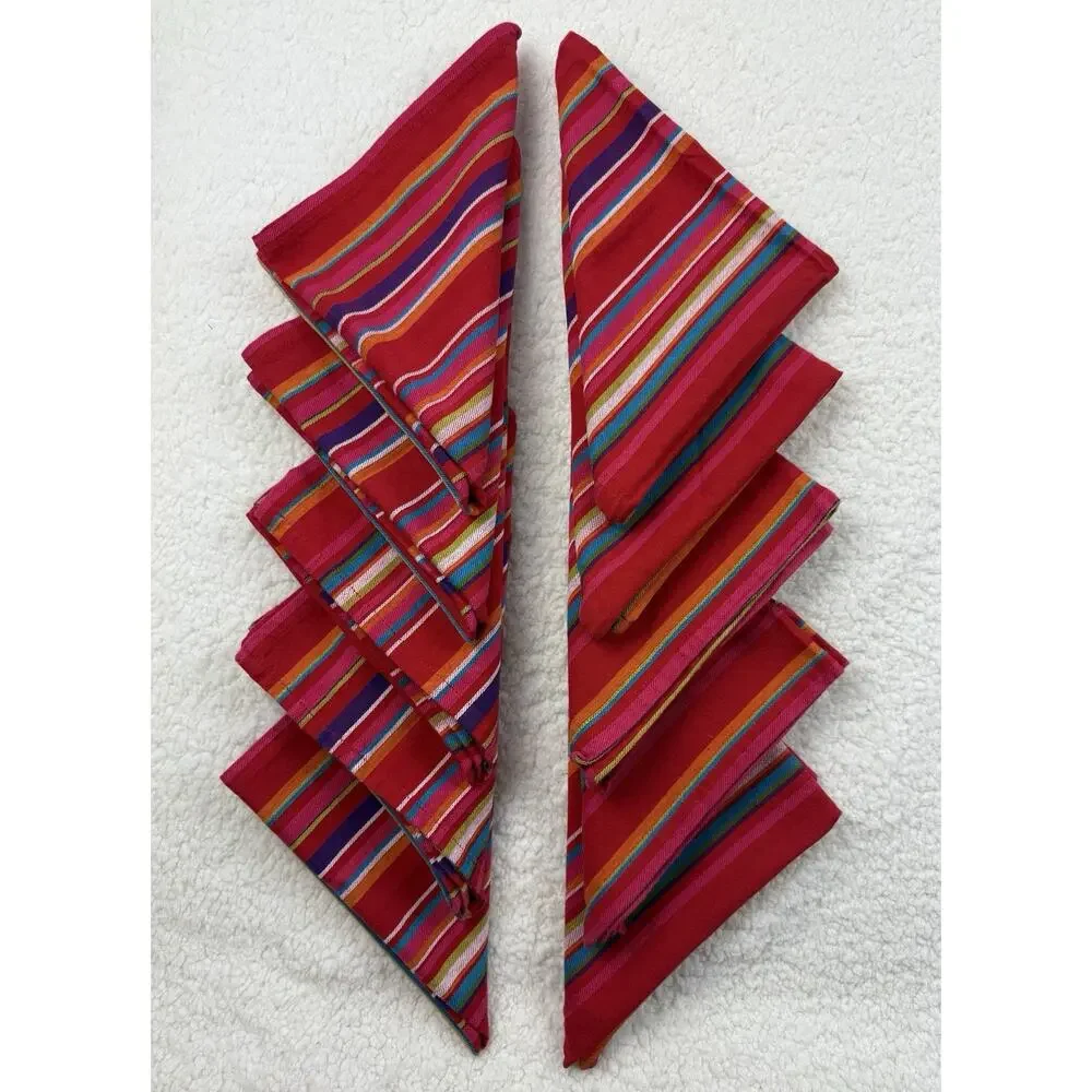 Target Casual Home Cabana Rio Collection Red Stripe Napkins 100% Cotton Set 10